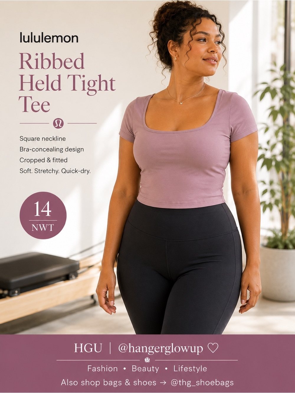 NWT Lululemon Ribbed Held Tight Tee Wisteria Mauve Size 14 Cropped